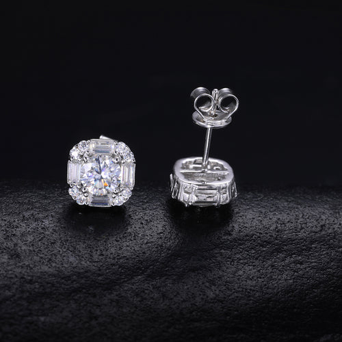 Baguette Halo Moissanite Stud Earrings