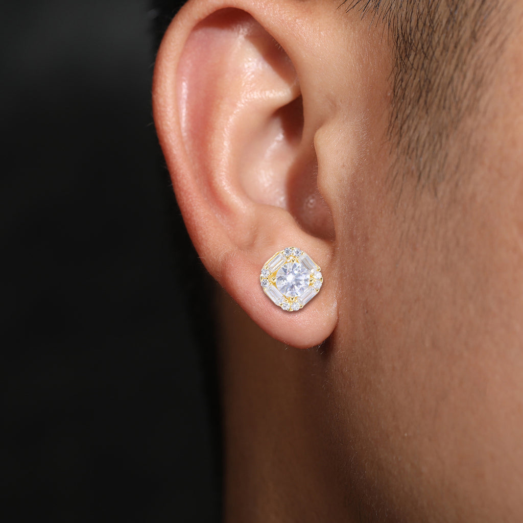 Baguette Halo Moissanite Stud Earrings