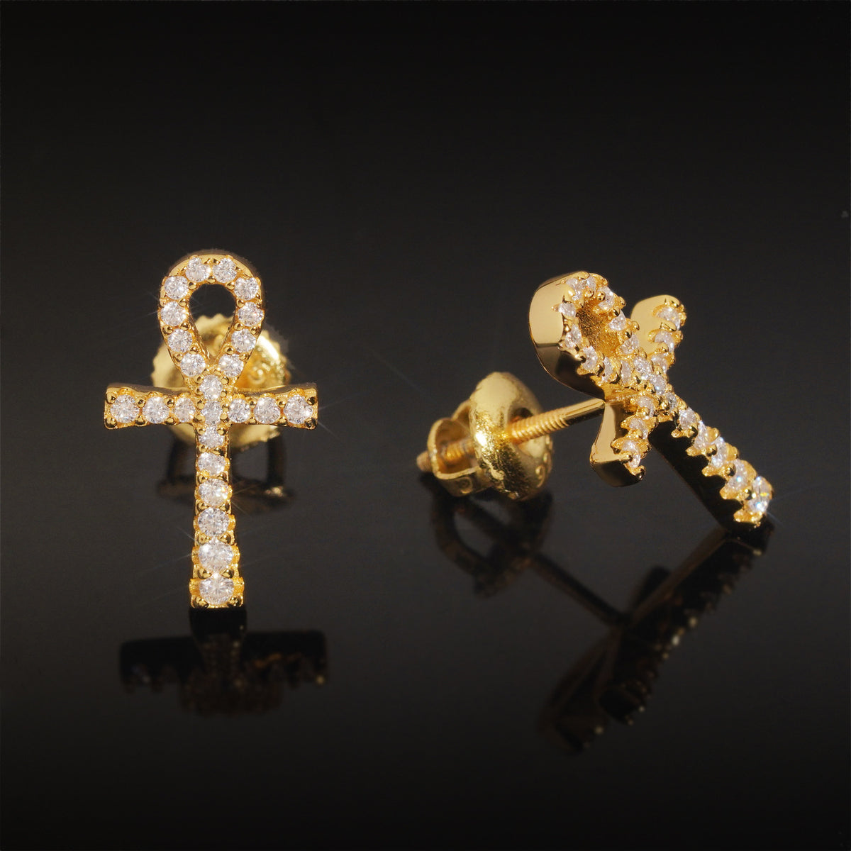 Pavé Ankh Cross Stud Earrings