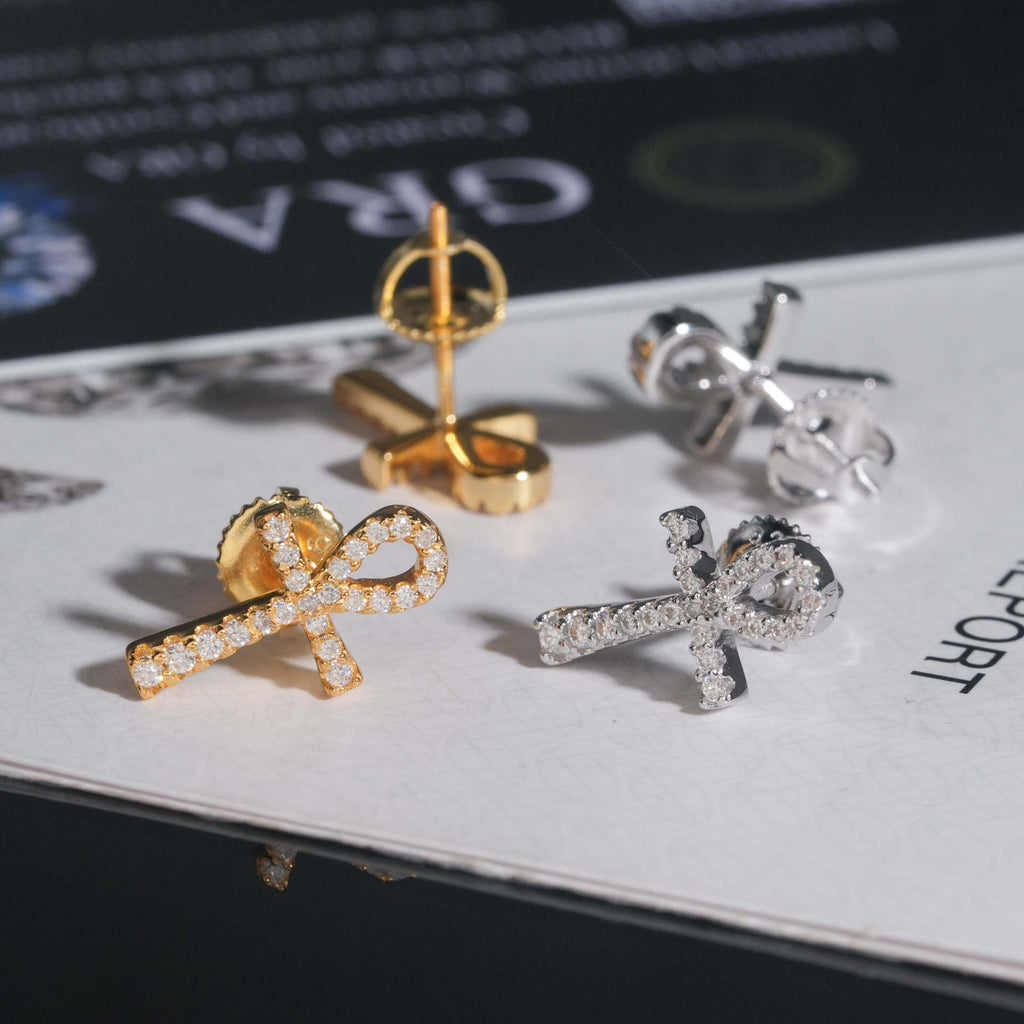Pavé Ankh Cross Stud Earrings
