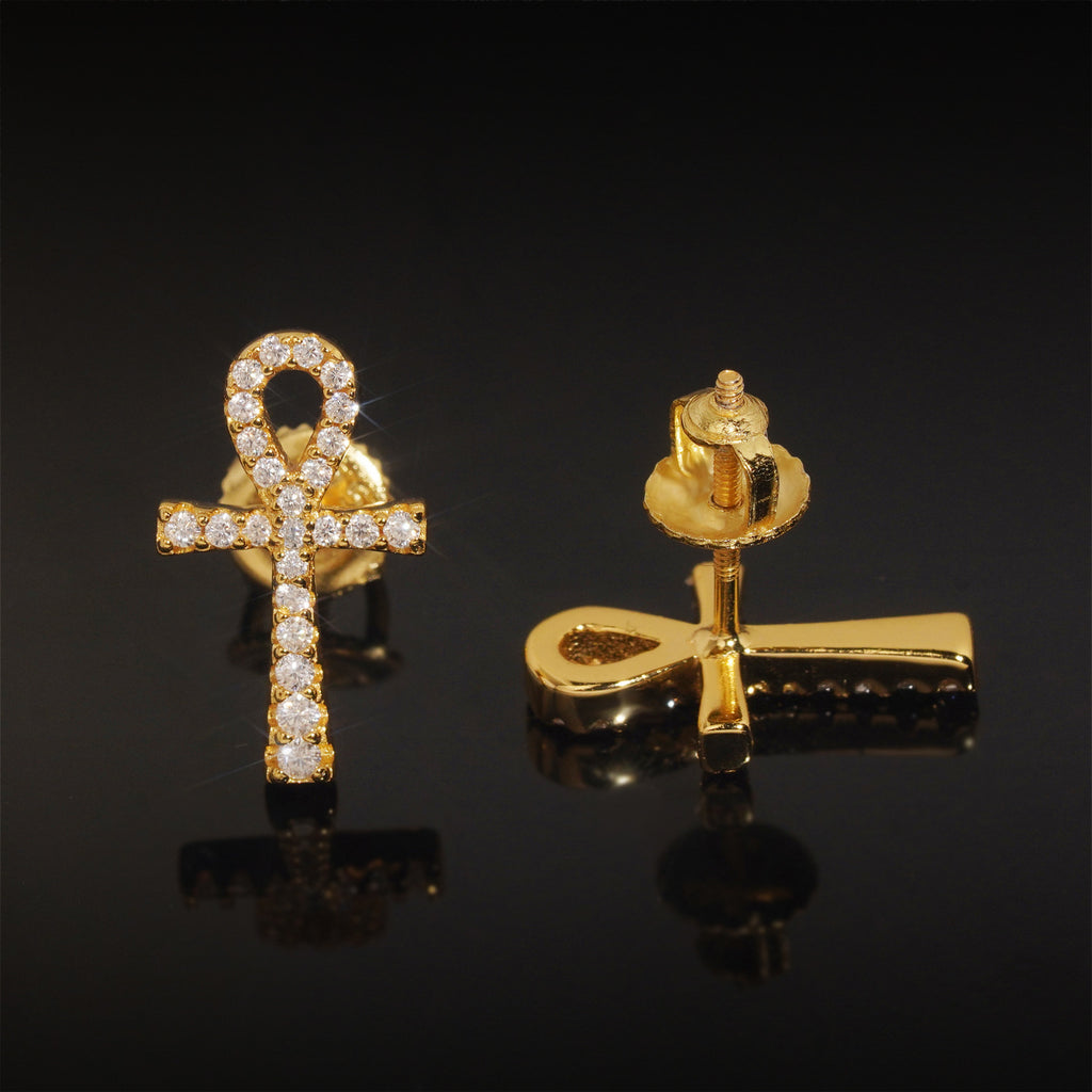 Pavé Ankh Cross Stud Earrings