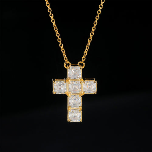 Asscher cross pendant necklace