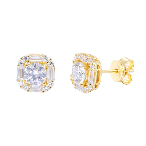 Baguette Halo Moissanite Stud Earrings