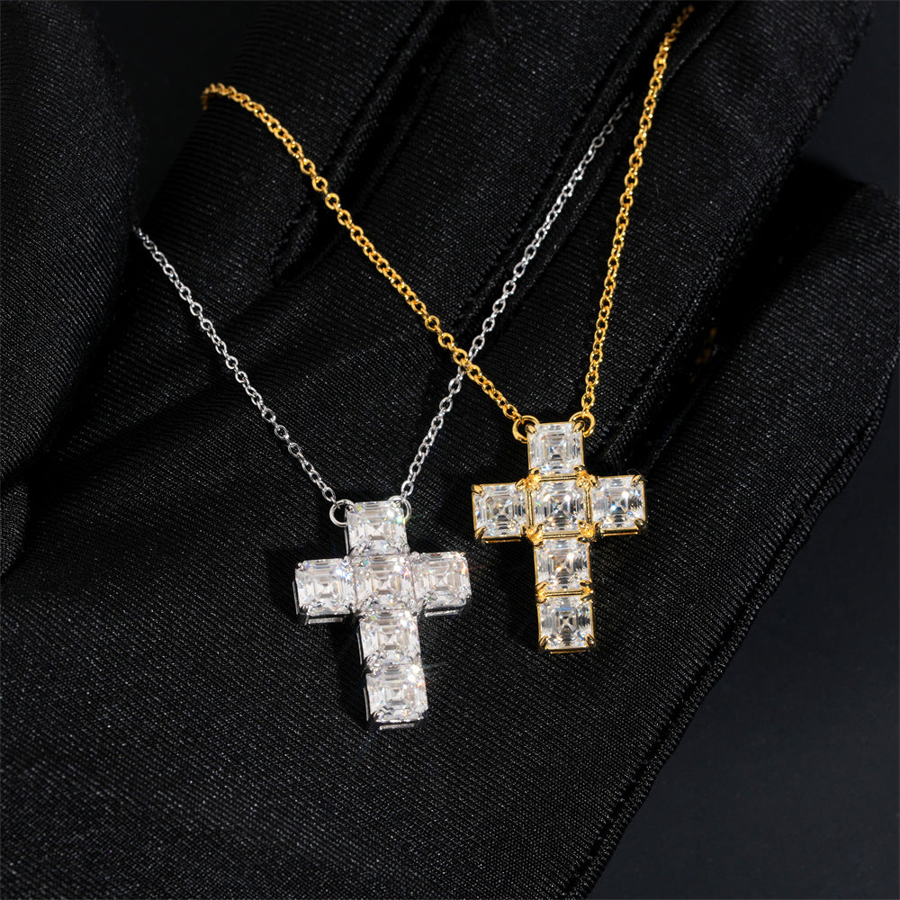 Asscher cross pendant necklace