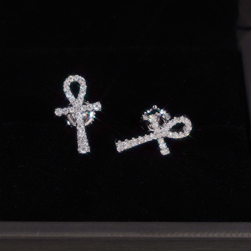 Pavé Ankh Cross Stud Earrings