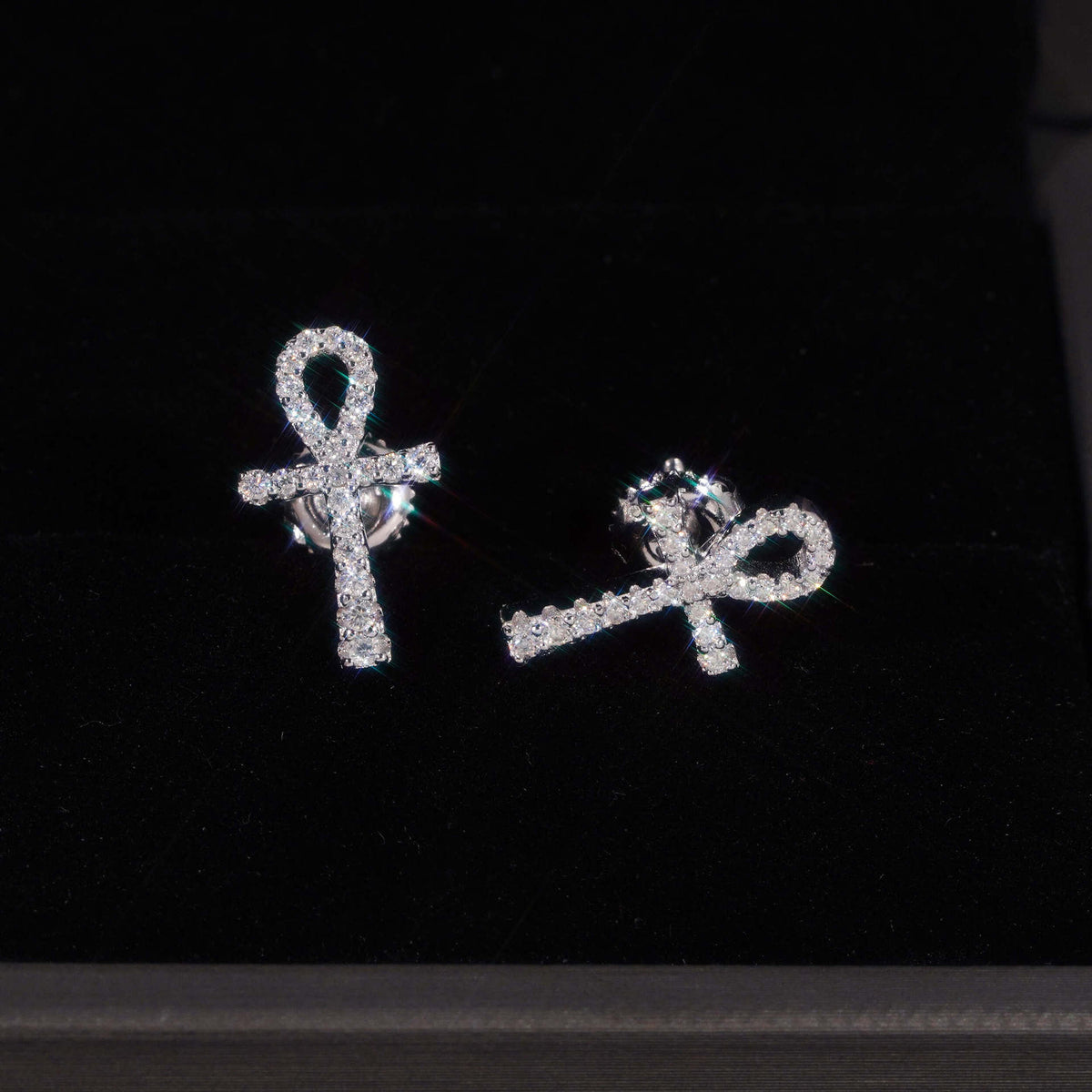 Pavé Ankh Cross Stud Earrings